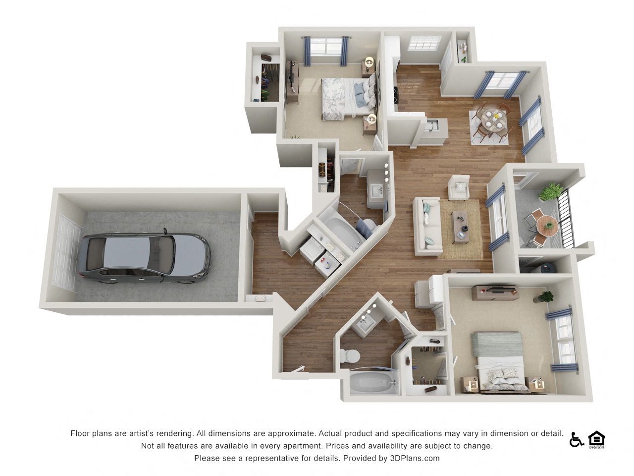 Floor plan for 2 beds, 2 baths, 1190 sqft